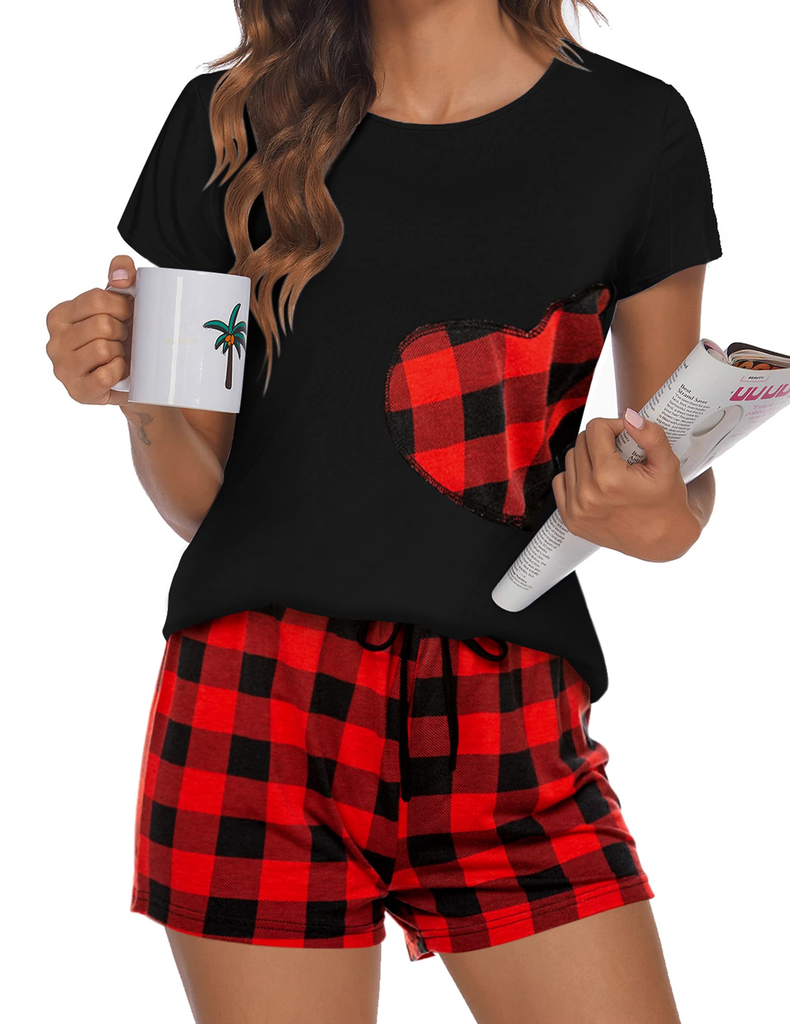 Hotouch Women's Heart Pajama Set - 2-Piece Sleepwear for Summer Nights