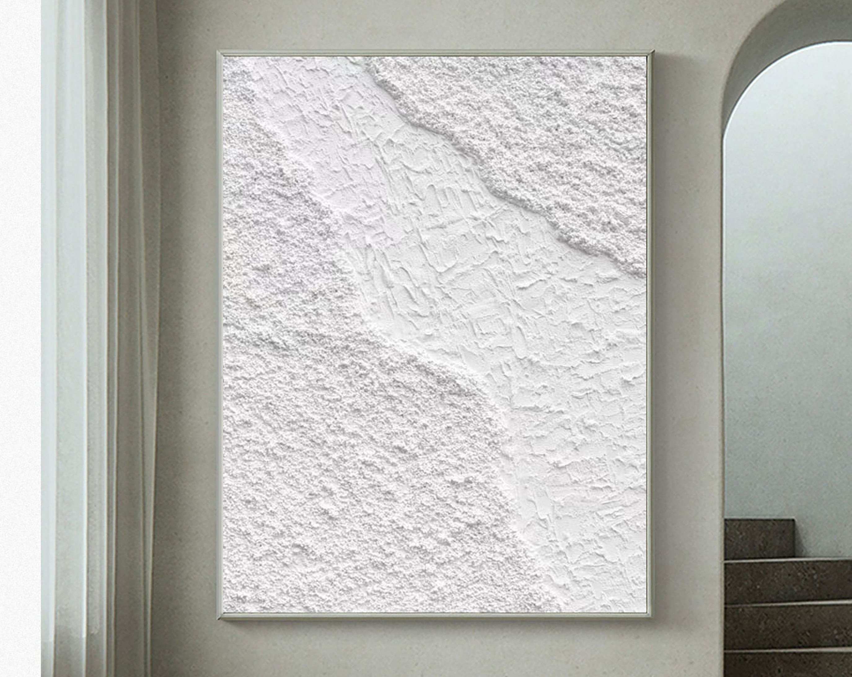 White Minimalist Textured Painting Canvas - Abstract Wall Art Decor for Living Room, Bedroom & Office | Premium Quality Canvas Print #MM096