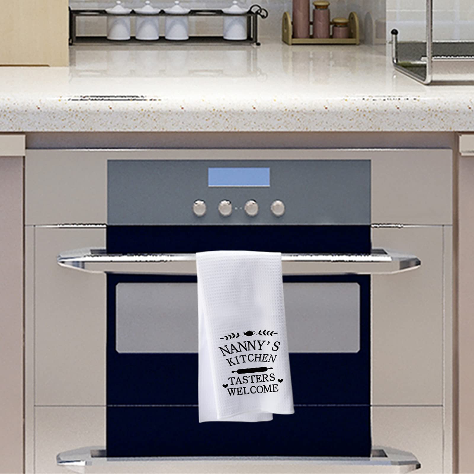 Funny Kitchen Dish Towels with Sayings - Tasters Welcome Nanny - Absorbent Cotton Dishcloths for Cooking, Cleaning & Decor - Perfect for Home, Gifts & Holiday Kitchen Decor