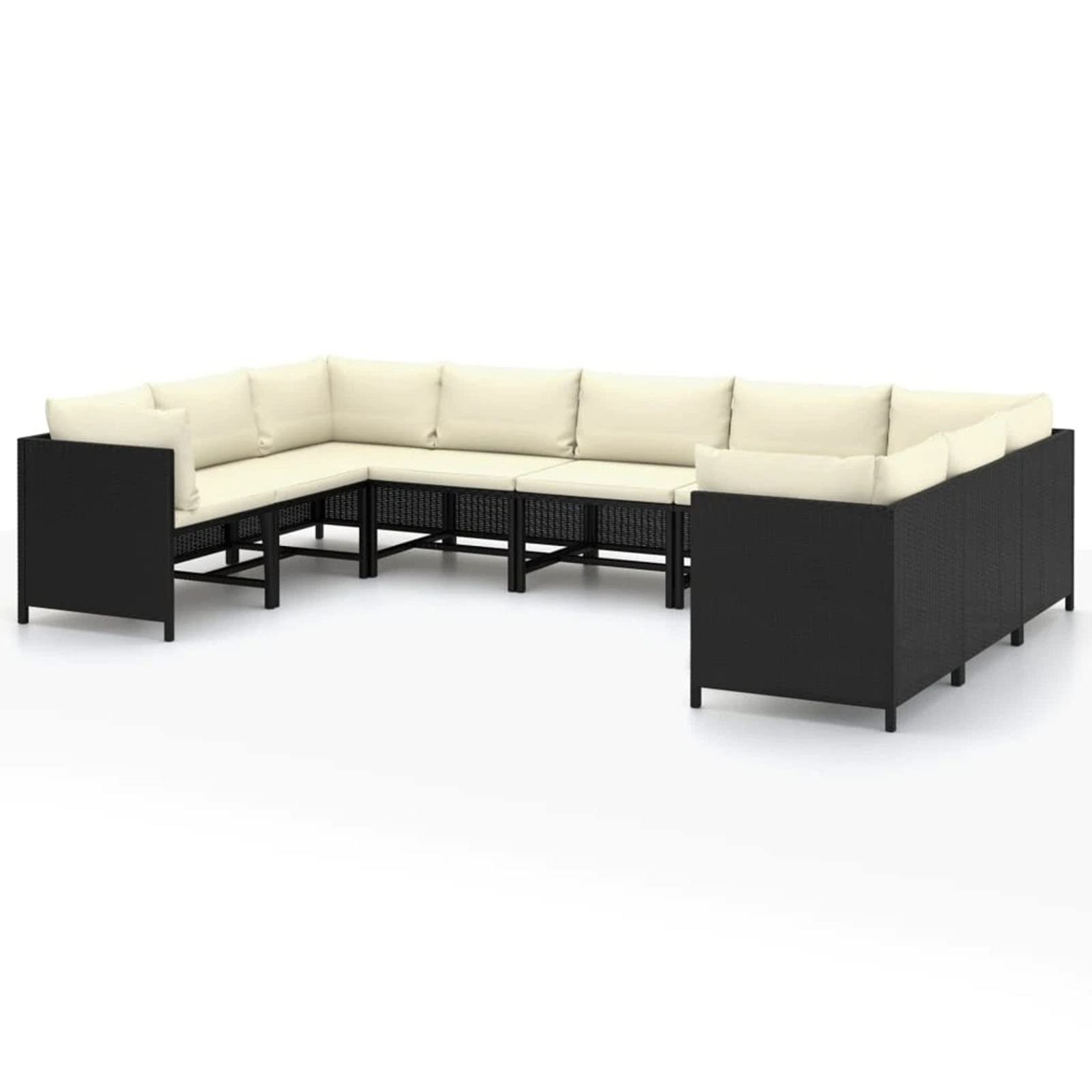 ALIDAM 9-Piece Black Poly Rattan Patio Lounge Set with Cushions - Outdoor Garden Furniture for Backyard, Poolside & Terrace Relaxation