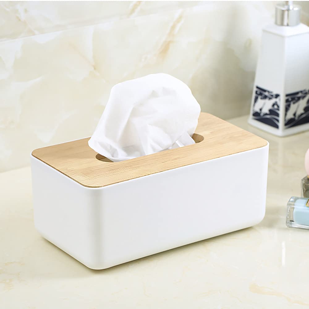 2 Pack Bamboo Tissue Box Holder - Rectangular & Round Wooden Tissue Box Cover for Facial Tissues & Napkins | Bathroom, Kitchen, Office Organizer | Durable & Stylish Home Decor Accessory for Living Room, Bedroom, and Desk