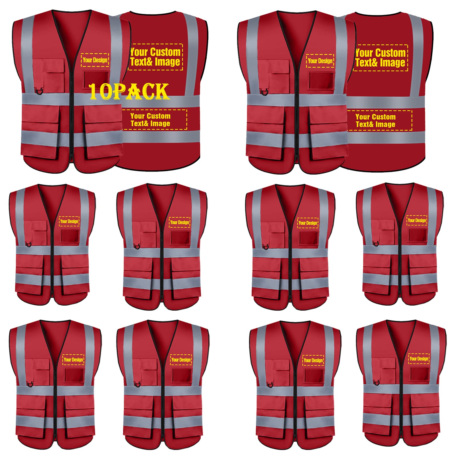 Custom Safety Vest with Reflective Strips - High Visibility Work Vest for Men & Women - Personalized Logo & Name Printing - Ideal for Construction, Road Work & Outdoor Safety Gear