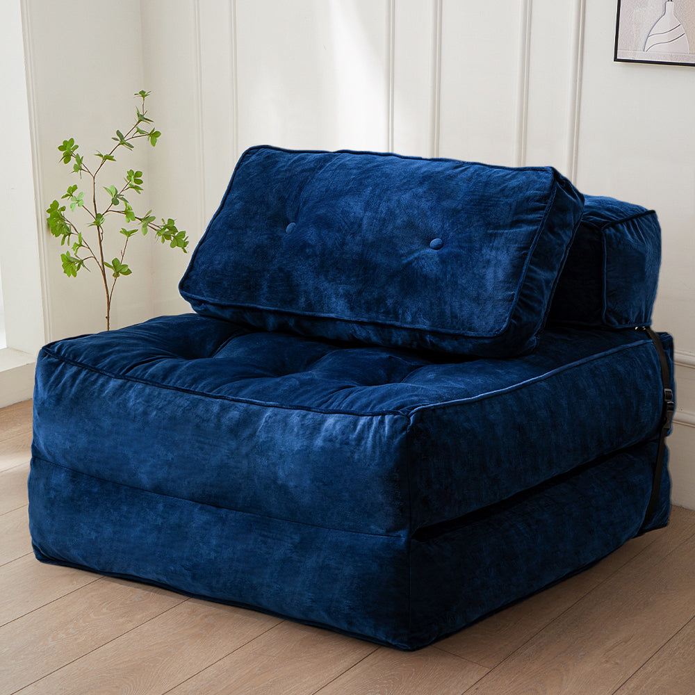 MAXYOYO Velvet Convertible Sleeper Sofa Bed - Foldable Guest Bed with Pillow, Navy Blue | Space-Saving Furniture for Small Apartments, Living Rooms & Dorm Rooms