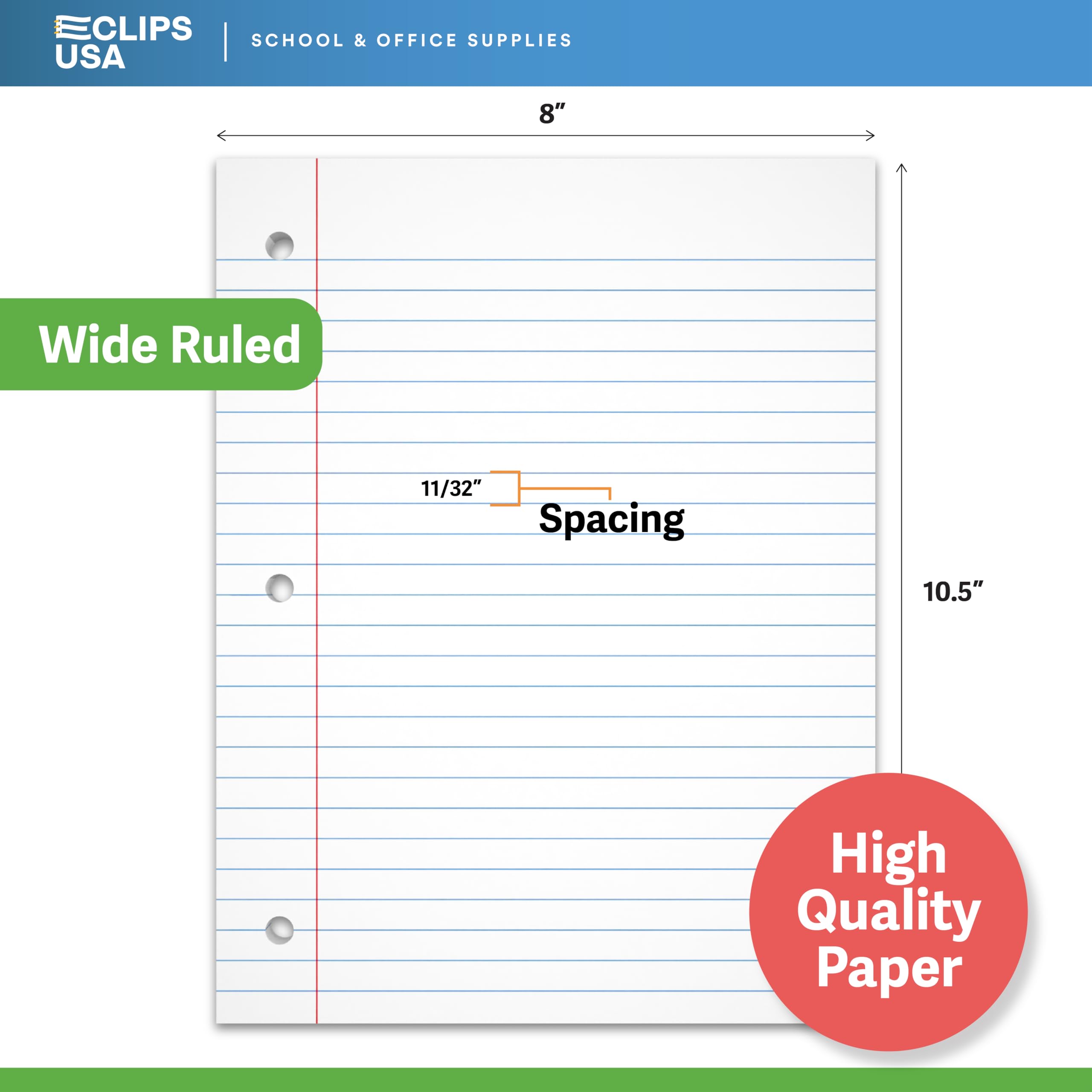 Premium Wide Ruled Notebook Paper - 6 Pack (200 Sheets Each) | 10.5