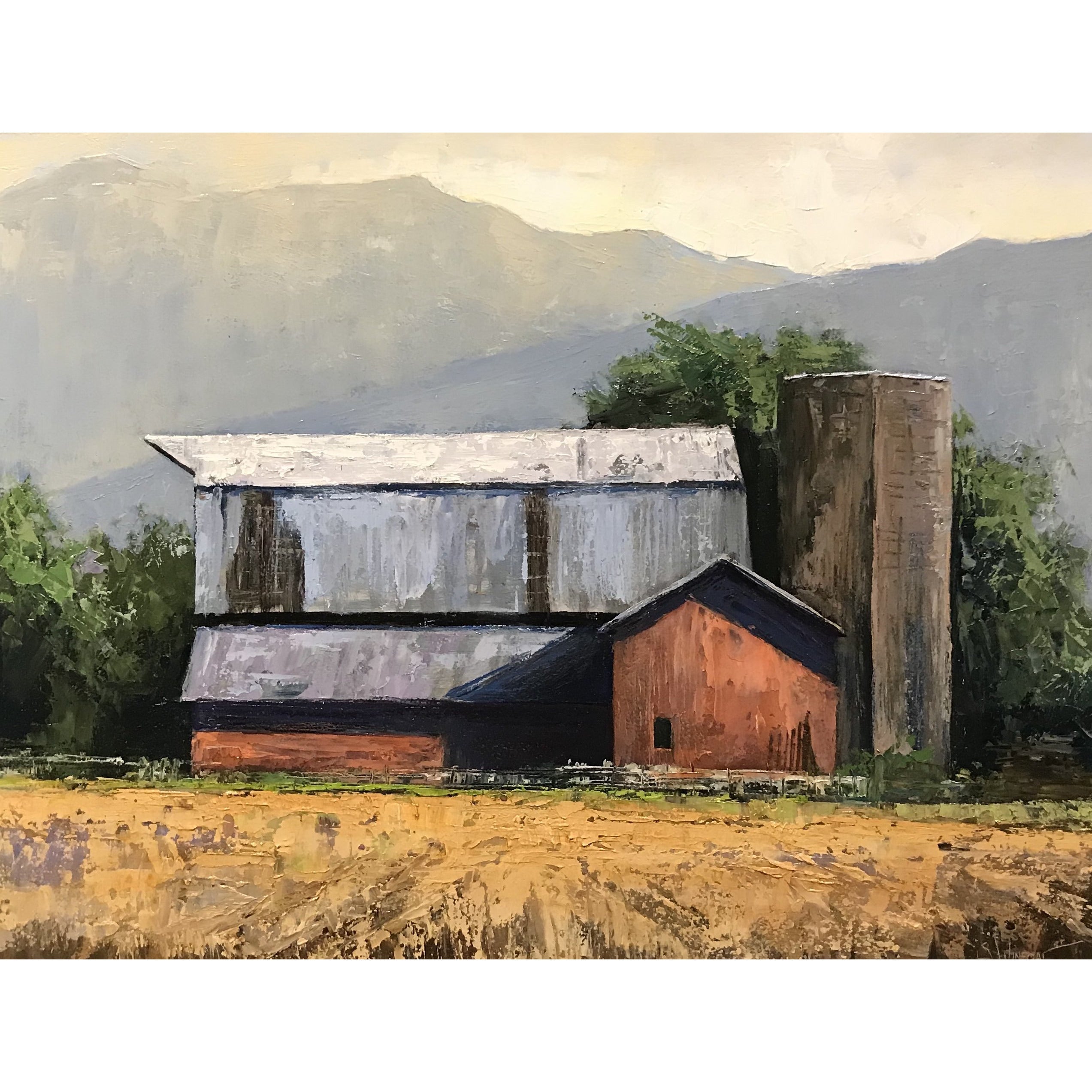 Layton Farmstead Oil Painting on Artist Board - Handmade Landscape Art for Home & Office Decor