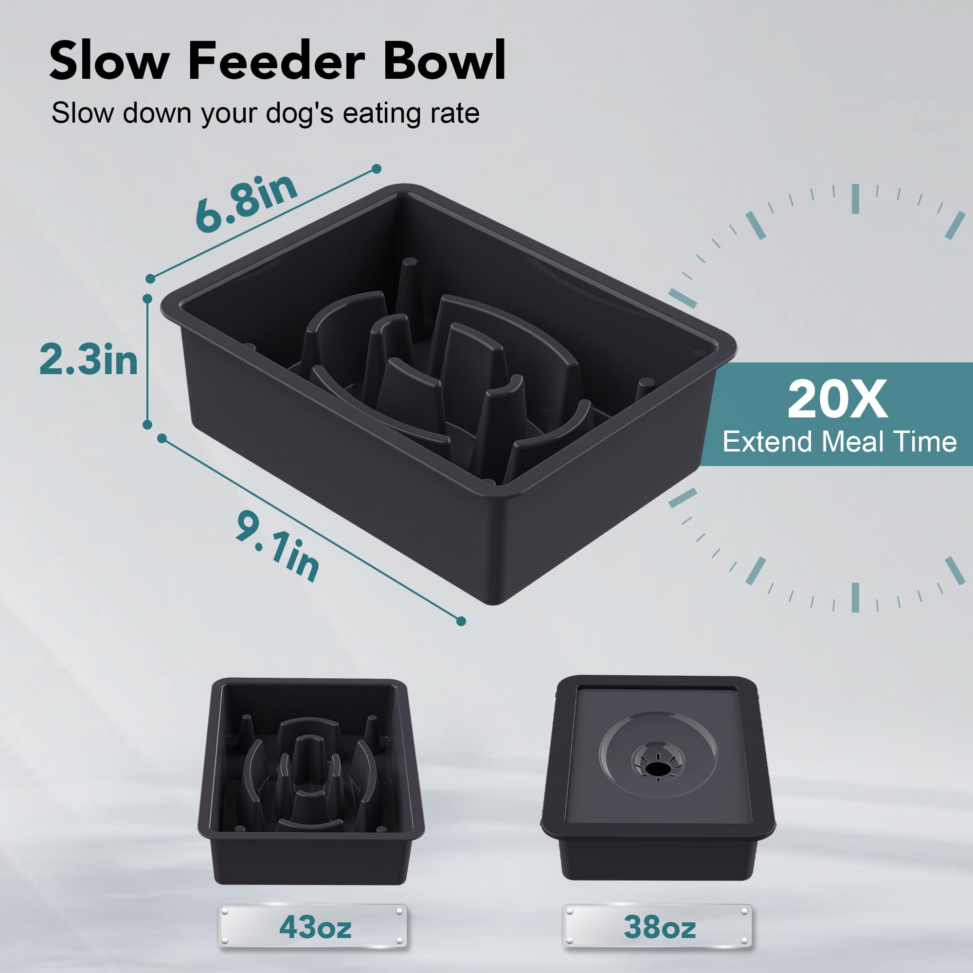 UPSKY 2-in-1 Elevated Slow Feeder Dog Bowls with Stand - 4 Height Adjustable Raised No Spill Dog Food & Water Bowl Dispenser - Anti-Slip Pet Bowls for Small & Medium Dogs (Black) - Perfect for Mealtime & Travel Use