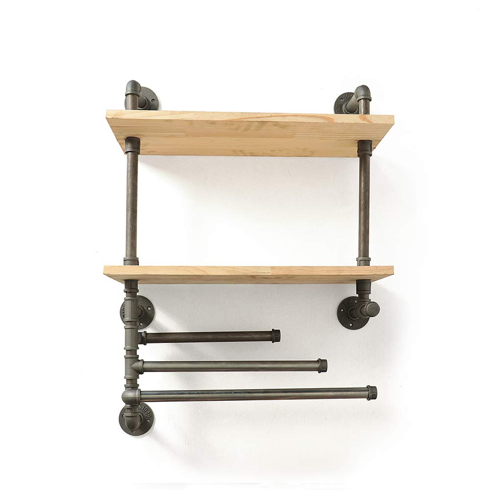 4-Tier Black Pipe Shelving with Wood Shelf - Industrial Towel Rack & Storage for Cleaning Products | Perfect for Laundry Room, Bathroom, or Kitchen Organization