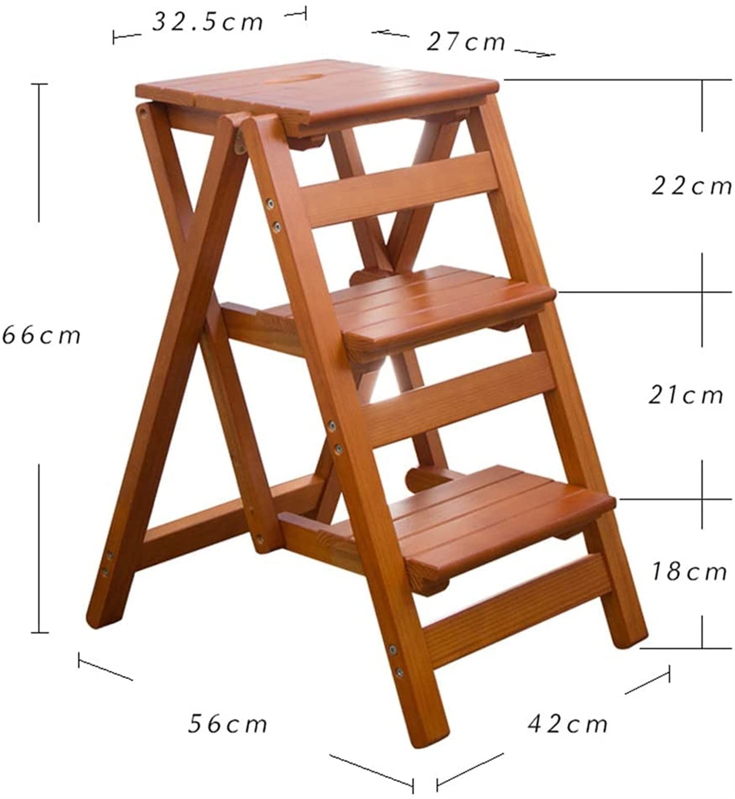 KAZUP 3-Step Wooden Folding Step Stool for Home, Multifunctional Indoor Ladder Stool with Non-Slip Surface - Perfect for Kitchen, Bathroom, and Kids' Room