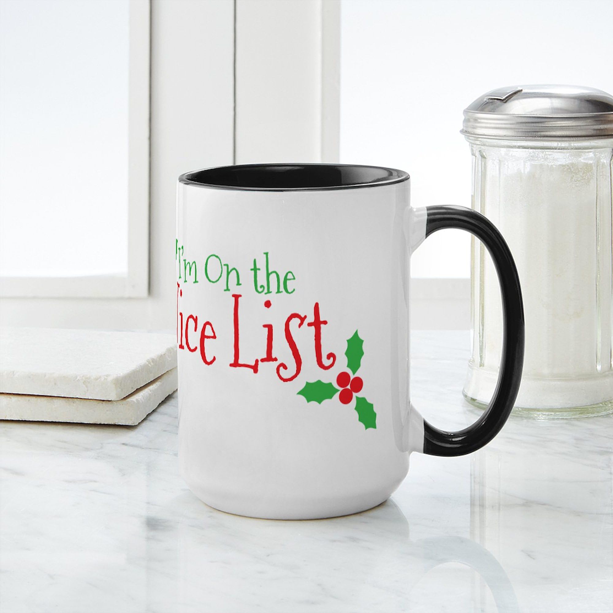 Nice List Large 15 oz (444 ml) Ceramic Coffee Mug - Christmas Gift, Office & Home Use, Perfect for Hot Cocoa, Tea & Coffee Lovers