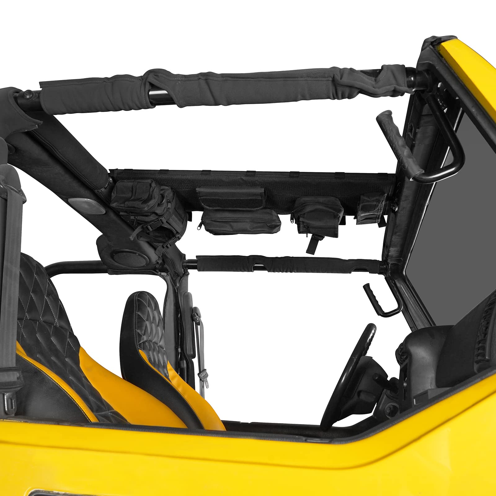 u-Box Jeep Wrangler TJ (1997-2002) Front Overhead Molle Panel Storage Bracket with Molle Pouches - Heavy Duty Organizer for Off-Road Gear, Tools & Accessories - Perfect for Camping, Overlanding & Adventure Trips