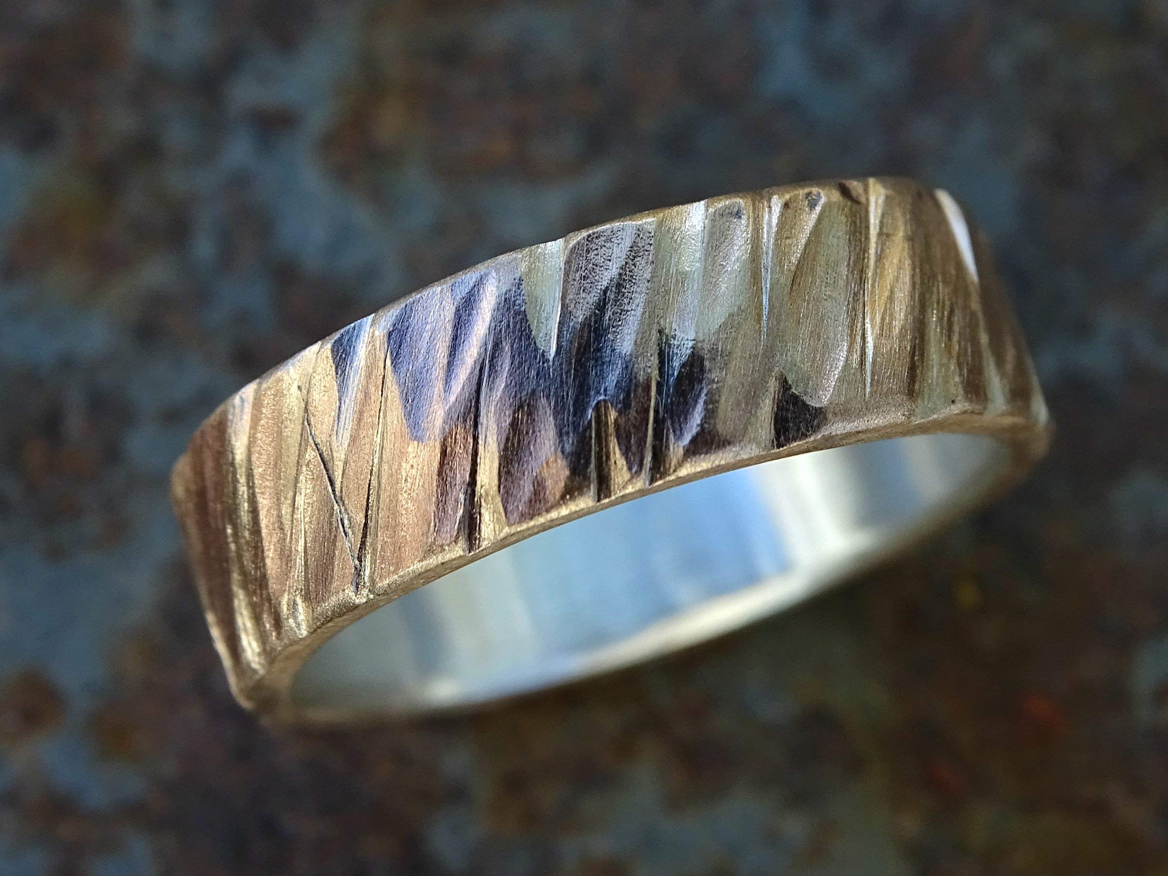 Handmade Bronze Wedding Band for Men - Unique Hammered Bronze & Silver Ring - Rugged & Stylish Men's Jewelry - Perfect Anniversary Gift for Him - Ideal for Weddings, Engagements & Everyday Wear