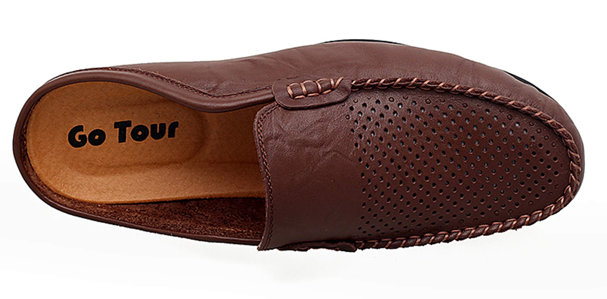 Go Tour Men's Mules Clog Slippers - Breathable Leather Slip-On Loafers with Punching Design for Casual Wear | Perfect for Home, Office & Outdoor Comfort