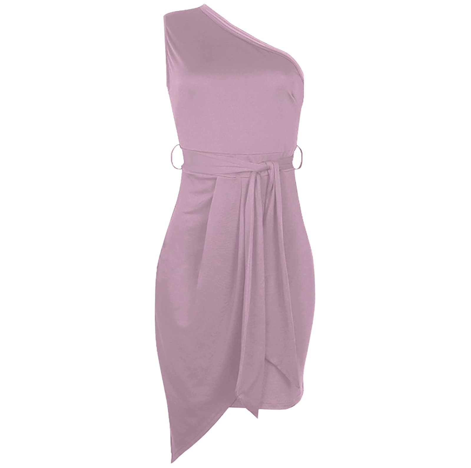Sexy One Shoulder Evening Dresses for Women - Solid Color Summer Cocktail Dress with Waist Tie & Asymmetrical Hem | Perfect for Date Night, Cocktail Parties & Formal Events