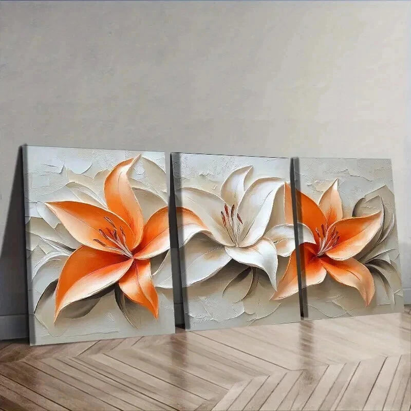 3-Piece Orange Lilies Oil Painting Wall Art Set - Framed Canvas 50x70cm (20x28in) | High Quality Print | 100% Australian Made | Ready to Hang | Perfect for Living Room, Bedroom & Office Decor