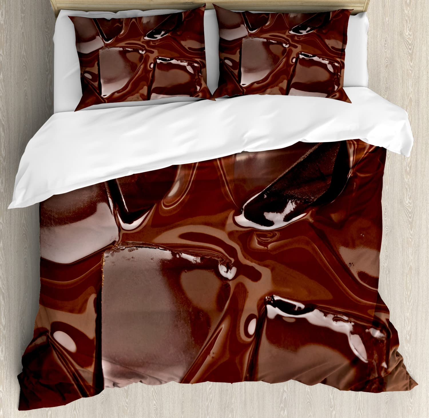 Ambesonne Chocolate Duvet Cover Set - Queen Size 2-Pack with 4 Pillowcases, Dark Brown Melting Chocolate Print Bedding for Cozy Bedroom Decor | Perfect for Chocolate Lovers & Dessert-Themed Home Decor