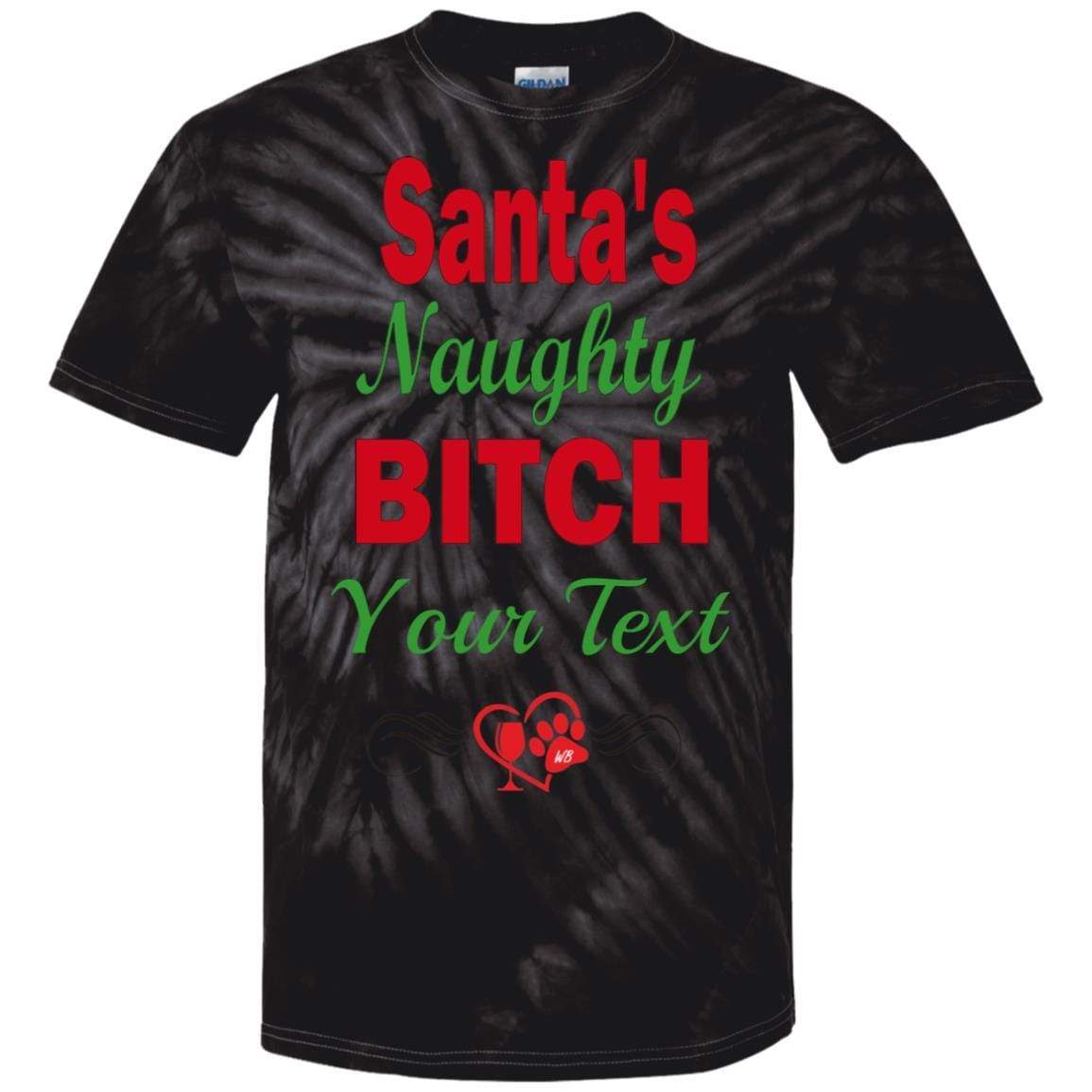 Santa's Naughty Bitch Personalized Tie Dye T-Shirt | Custom Christmas Party Outfit | Funny Holiday Gift for Women | Perfect for Ugly Sweater Parties & Festive Gatherings