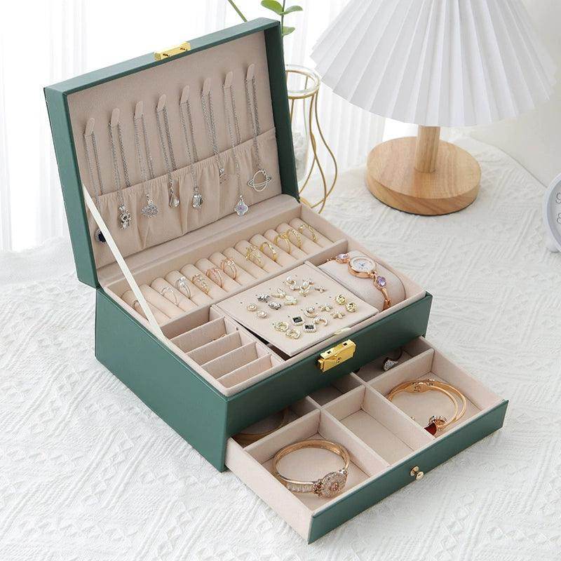 Double Jewelry Box for Necklace, Earrings & Rings - Elegant Jewelry Organizer & Display Case with Secure Storage | Perfect for Travel, Gifts & Home Decor