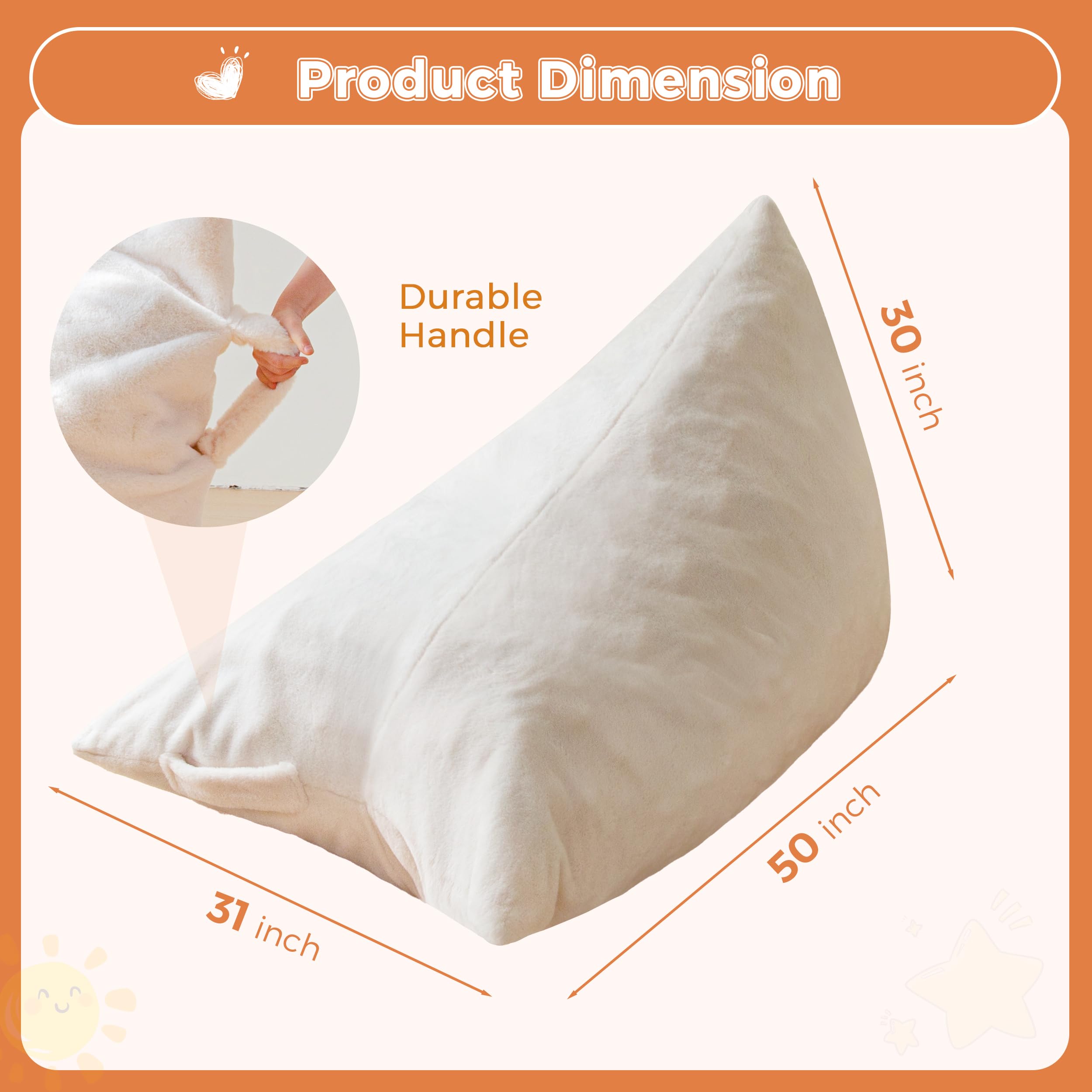 MAXYOYO Kids Bean Bag Chair with Handle - High Density Foam Floor Lounger for Boys & Girls - Soft White Kids Seating for Bedroom, Playroom & Reading Nook