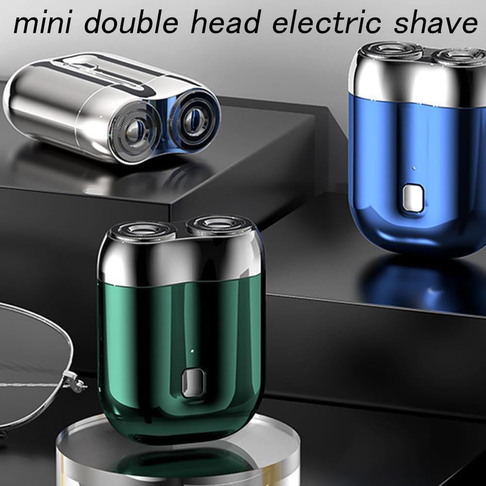 Mini Dual Head Electric Shaver for Men - Portable Cordless Rechargeable Travel Shaver with 2 Blades - Green - Perfect for Home, Office & Travel Grooming