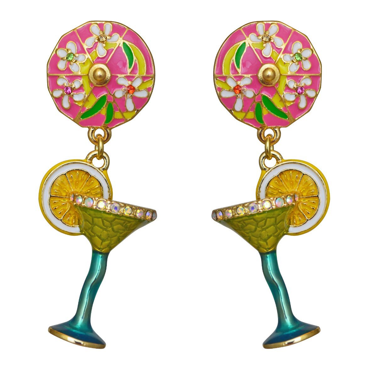 Ritzy Couture Gold-Tone Green Margarita Cocktail Dangle Earrings for Women | Trendy Summer Pool Party Jewelry | Perfect for Beach Vacations, Night Out & Tropical Themed Events