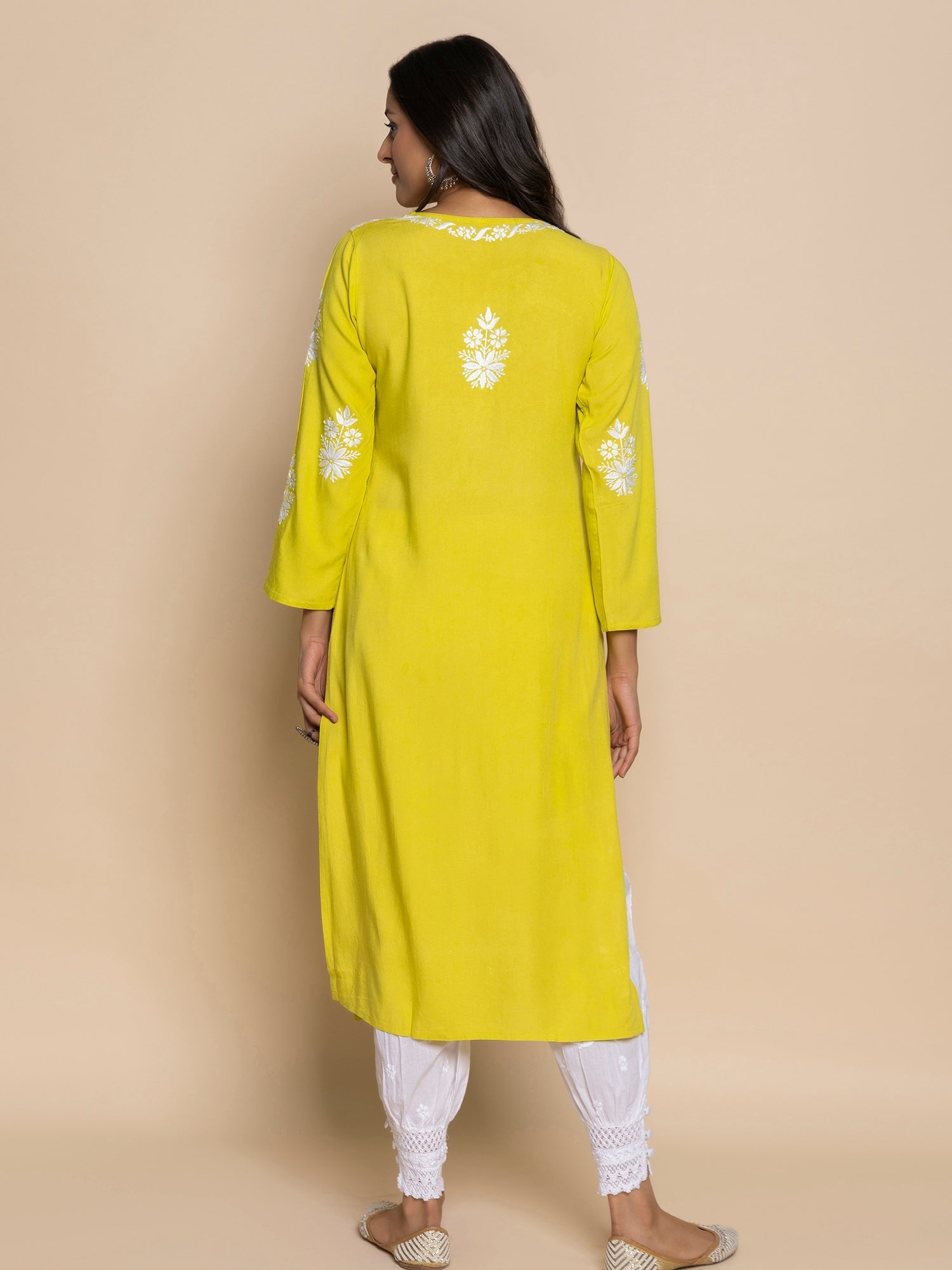 Elegant Shivani Chikankari Kurta in Lemon Green - Perfect for Festivals, Weddings & Casual Wear