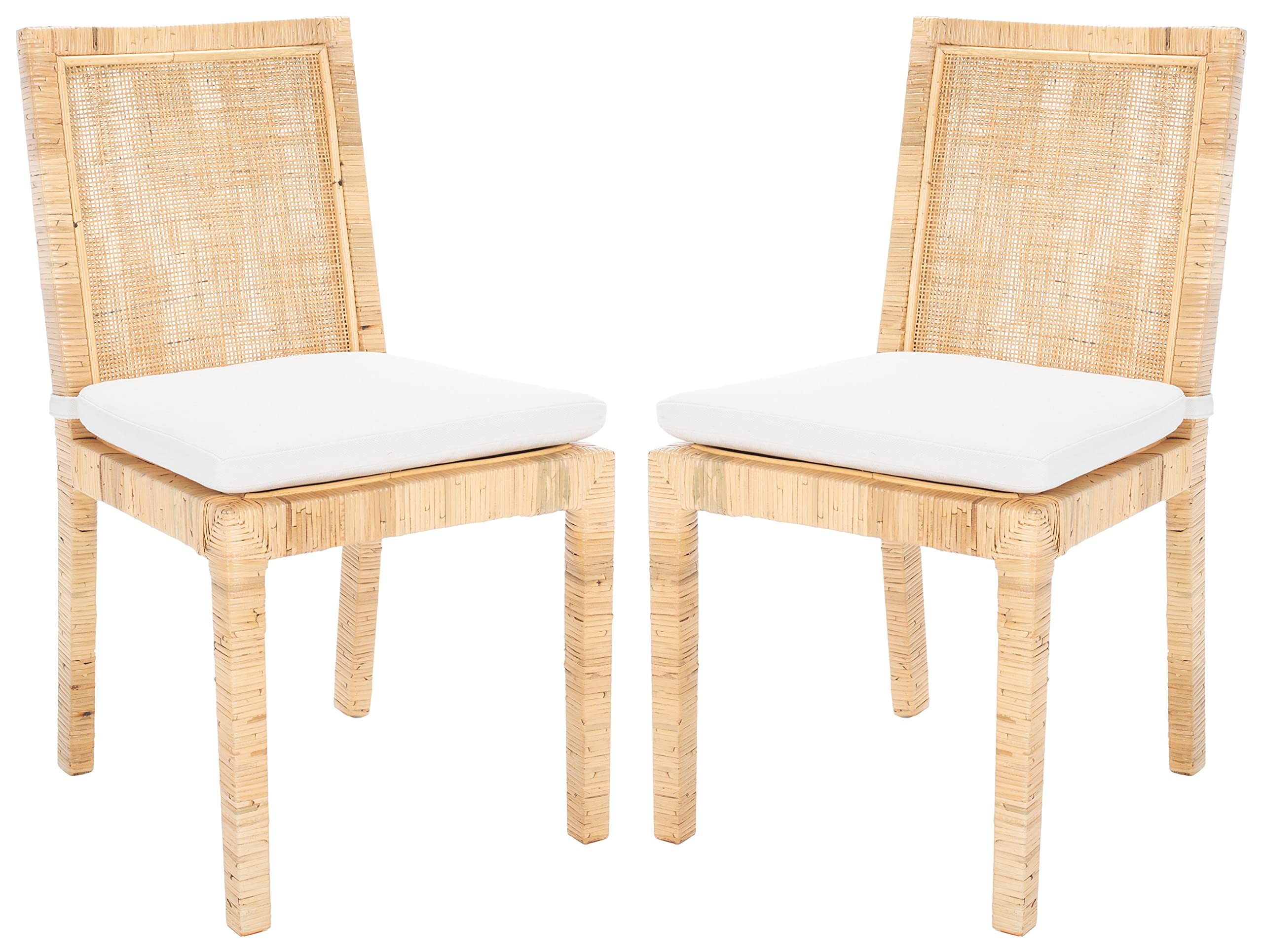 SAFAVIEH Tojo Coastal Natural Cane & White Cushion Accent Chair - Fully Assembled Living Room & Dining Room Furniture - Perfect for Beach House Decor, Farmhouse Style, and Coastal Themed Interiors