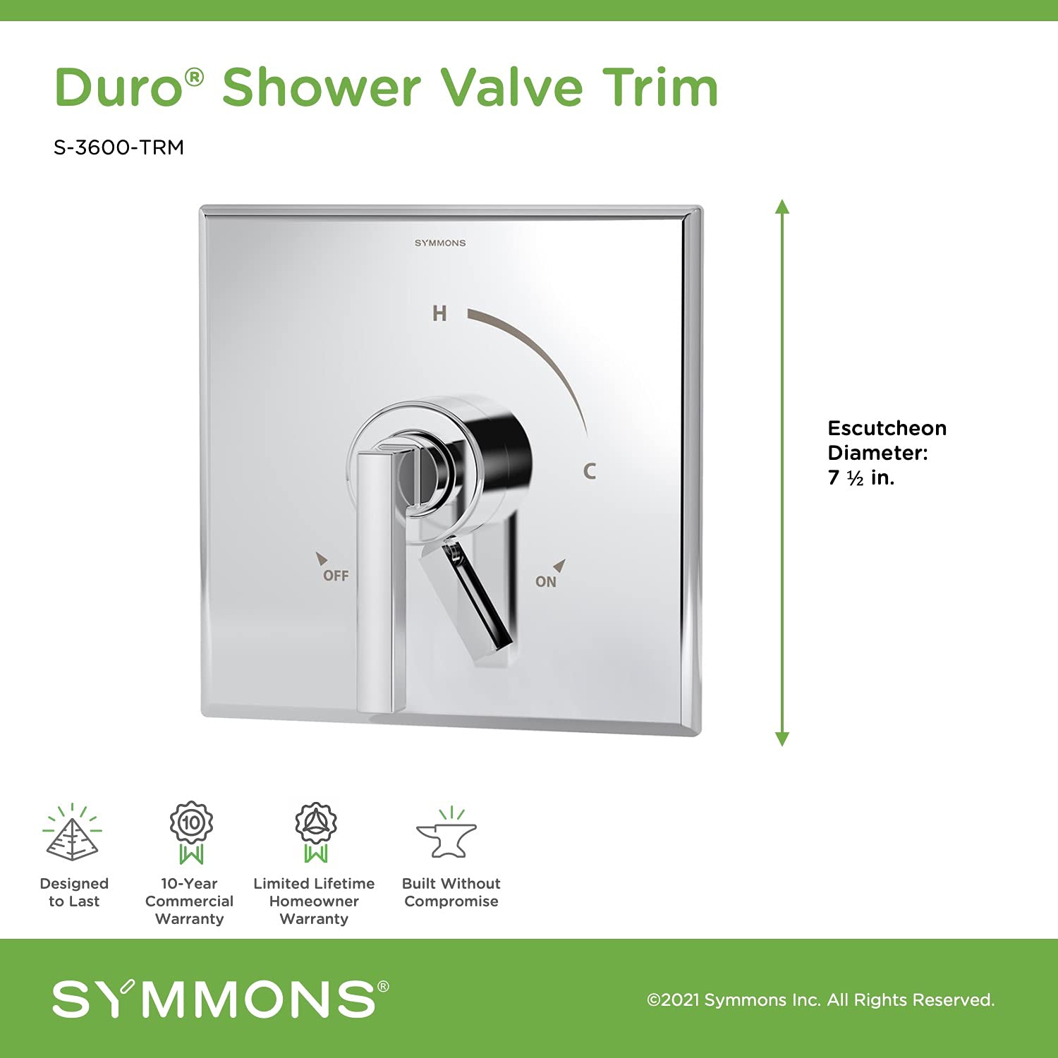 Symmons S-3600-TRM Duro Shower Valve Trim Kit in Polished Chrome - Bathroom Faucet Replacement Parts for Modern Home Renovation (Valve Not Included) - Perfect for Bathroom Remodeling & Shower Upgrades