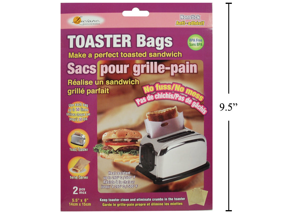 LUCIANO GOURMET 2-Piece Non-Stick Toaster Bags for Sandwiches, Waffles & Pastries - Reusable & BPA-Free - Perfect for Breakfast, Snacks & Quick Meals