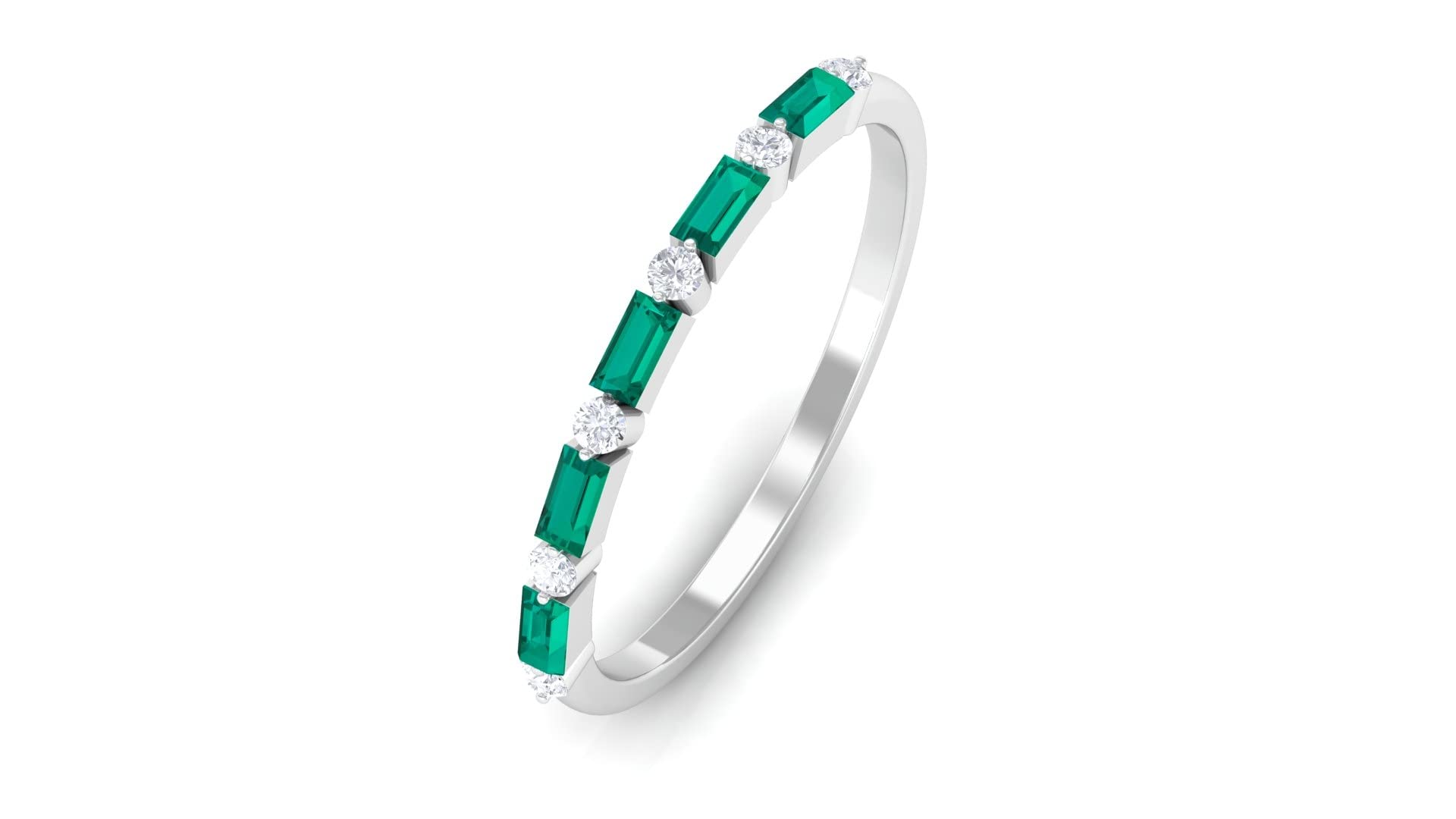 0.25 CT Emerald and Diamond Ring for Women - 14K Solid Gold Green Emerald & Diamond Half Eternity Band - Elegant Wedding, Engagement, Anniversary Jewelry Gift