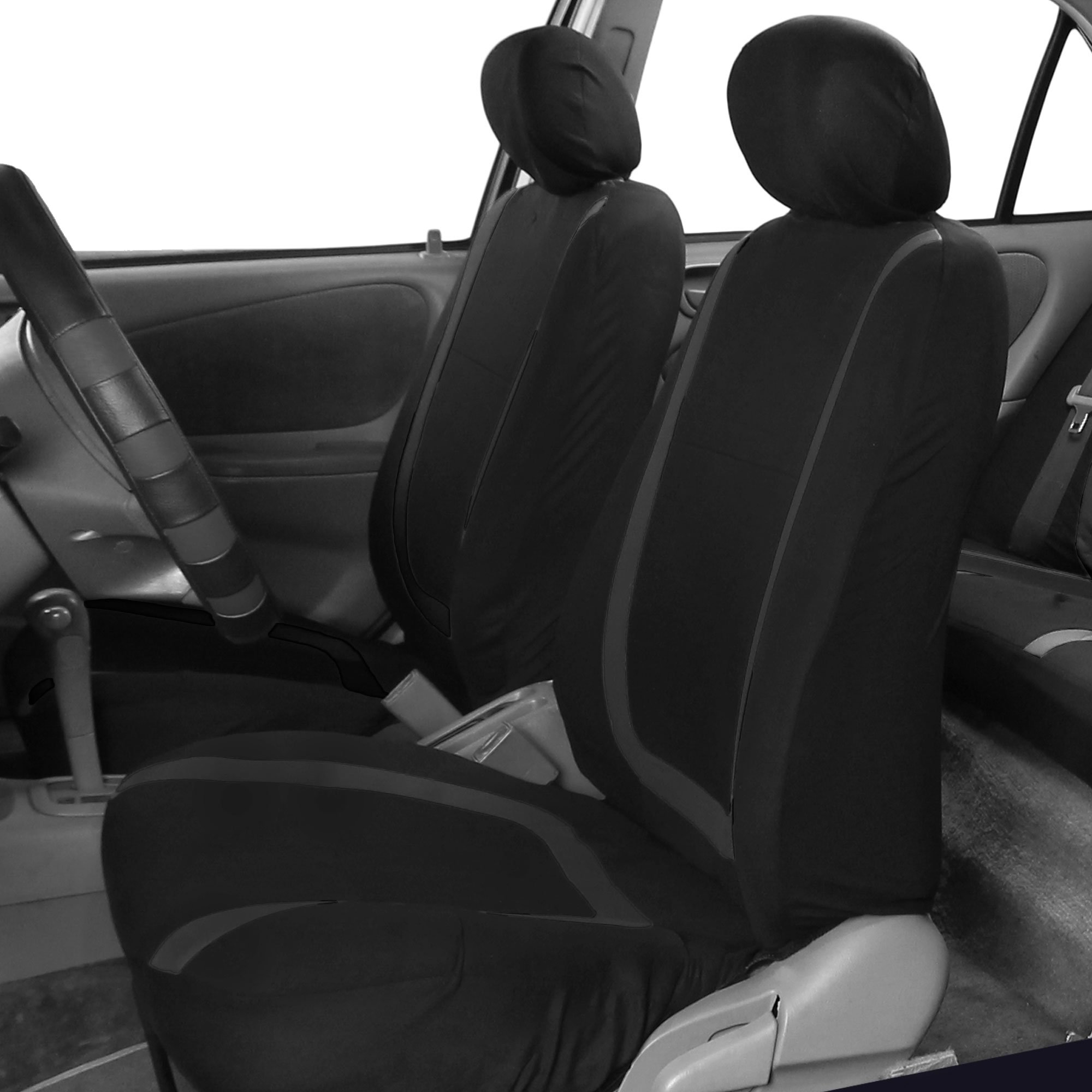 Universal Fit Flat Cloth Car Seat Covers for Cars, Trucks & SUVs - Breathable Black Fabric Protectors | Perfect for Daily Commute, Road Trips & Family Travel
