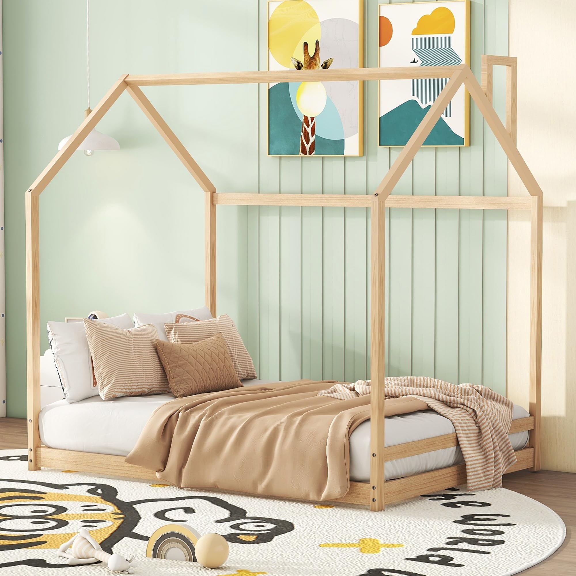 Bellemave Montessori Floor Bed for Toddlers - Natural Wood Kids Bed Frame for Boys & Girls - Safe Low Bed for Child's Bedroom, Playroom, or Montessori Classroom