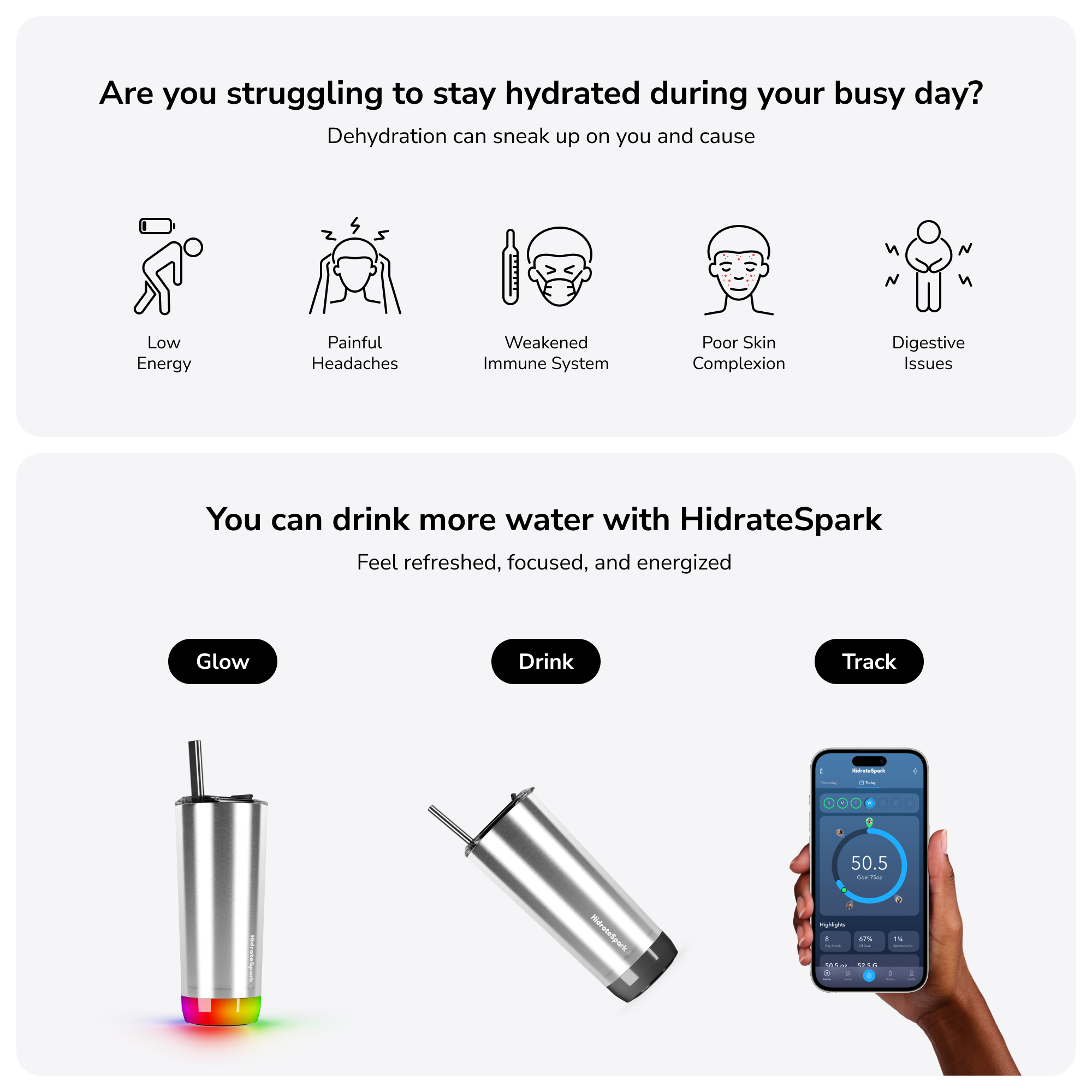 HidrateSpark PRO Smart Water Bottle with App Tracking - 20 oz Insulated Stainless Steel Bottle for Hydration Reminders at Home, Gym, or Office