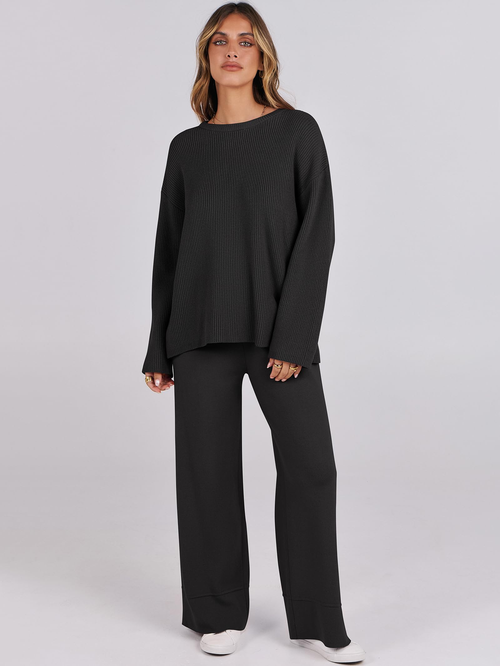 ANRABESS Women's Casual Two Piece Sweater Lounge Set - Cozy Pullover & Wide Leg Pants Matching Outfit for Fall 2024 | Loose Comfort Wear for Home, Office & Weekend Relaxation