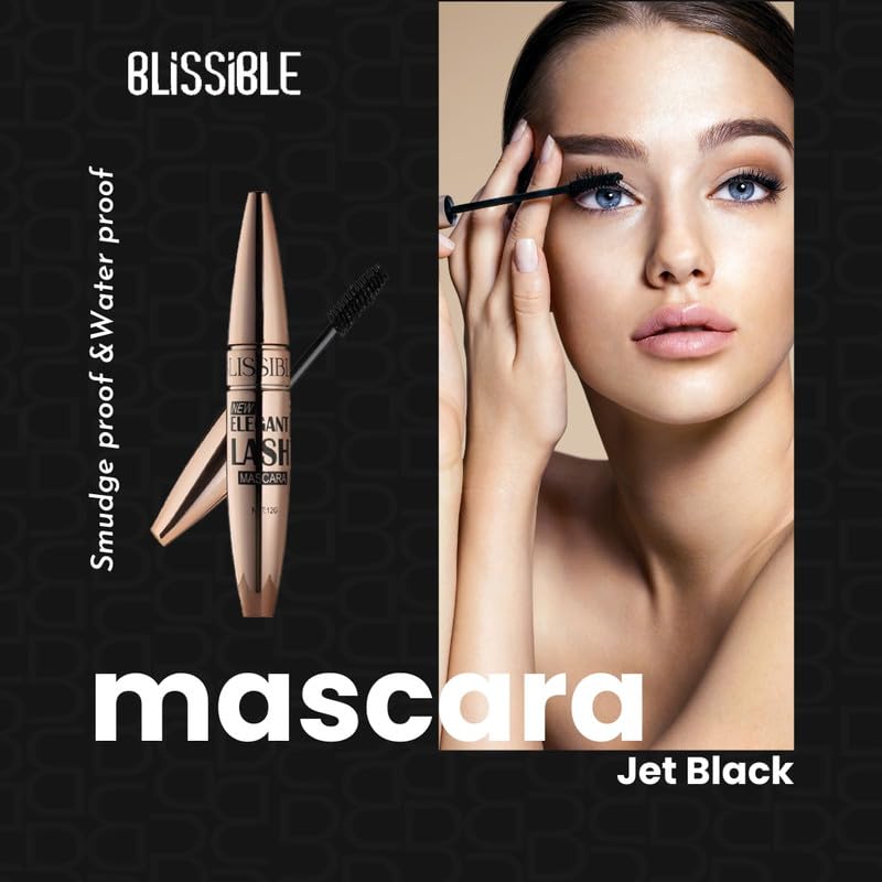 Blissible Volumizing & Lengthening Mascara - Waterproof, Smudge Proof, Long Lasting Curling Mascara for Dramatic Lashes - Up to 18 Hour Wear, Intense Black (12ml) | Perfect for Everyday Makeup, Date Nights & Special Occasions