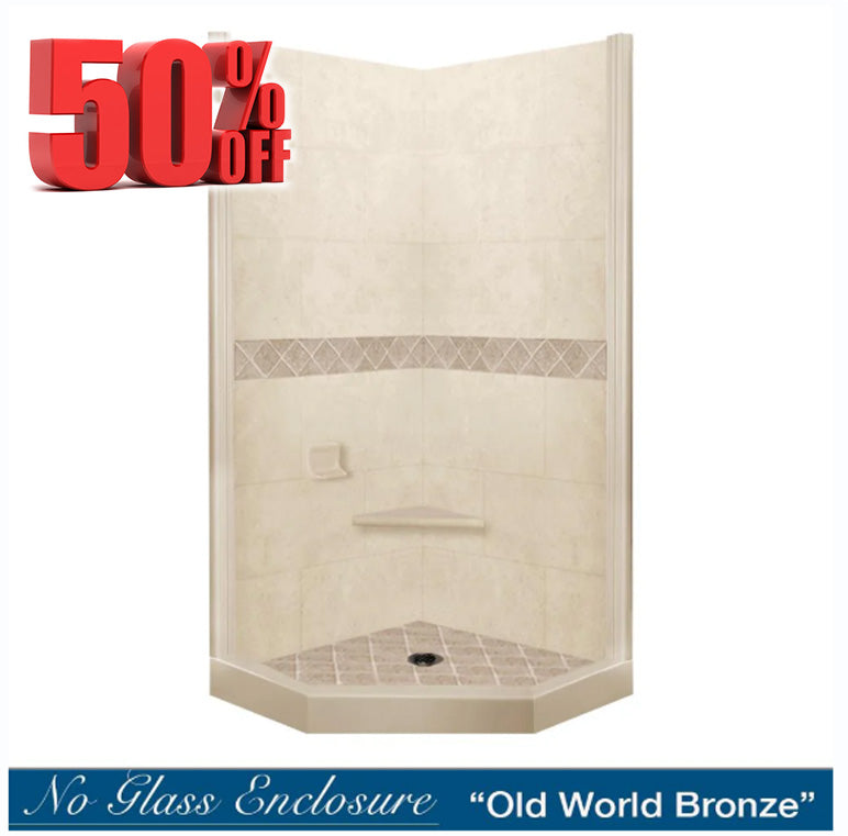 Neo Angle Desert Sand Sistine Stone & Diamond Stone Accent DIY Shower Remodel Kit with Free Shampoo Niche - Premium Bathroom Renovation Solution for Modern Homes