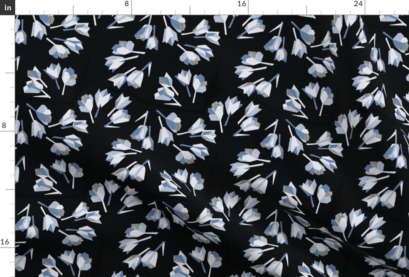 Art Deco Japanese Retro Floral Tulips Abstract Printed Minky Fabric - Gray Blue Dark Modern Design Fat Quarter for Sewing, Baby Blankets & Quilt Backing - Soft Plush Material for DIY Crafts, Home Decor & Nursery Projects
