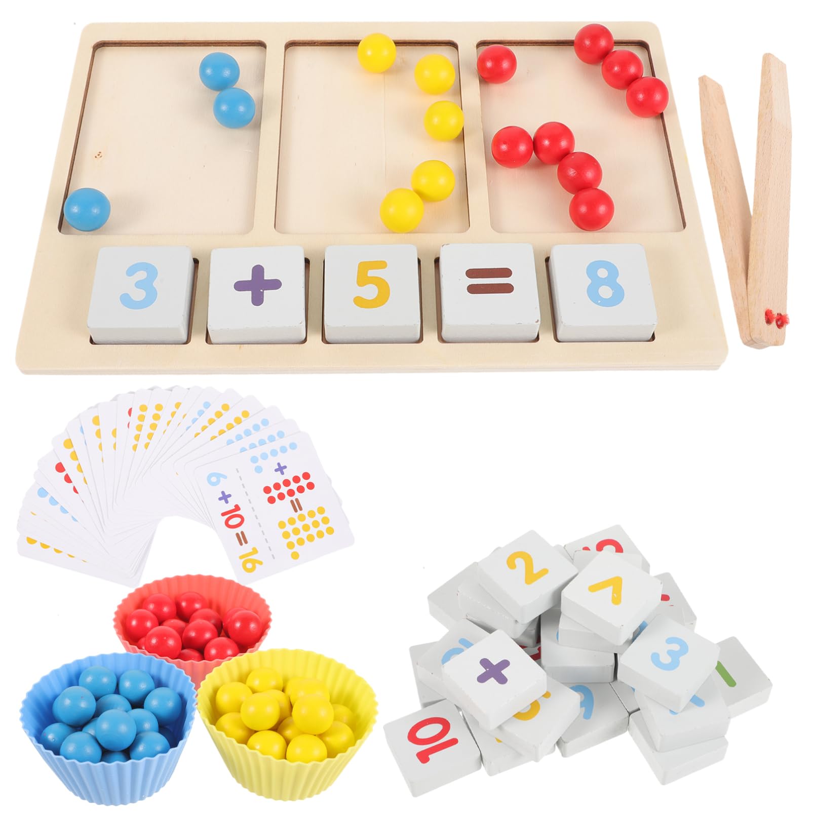 5 Sets Wooden Memory Game - Number Learning Blocks, Rainbow Board Game with Counting Beads for Kids | Educational Toys for Preschoolers, Christmas Gifts | Perfect for Early Math Skills & Family Game Night