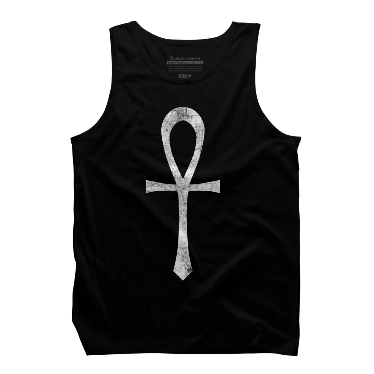 Design By Humans Men's White Ankh Grunge Graphic Tank Top by Snazzygaz - Soft Cotton Sleeveless Shirt for Casual Wear, Gym, and Summer Outfits