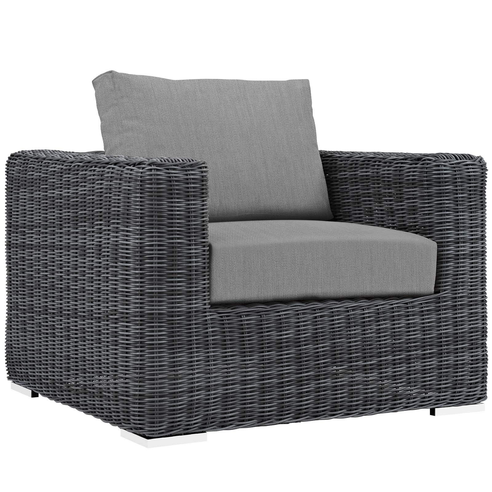 Modern Contemporary Outdoor Patio Lounge Sectional Sofa Set - Rattan Wicker Furniture in Gray - Perfect for Backyard, Poolside & Garden Relaxation