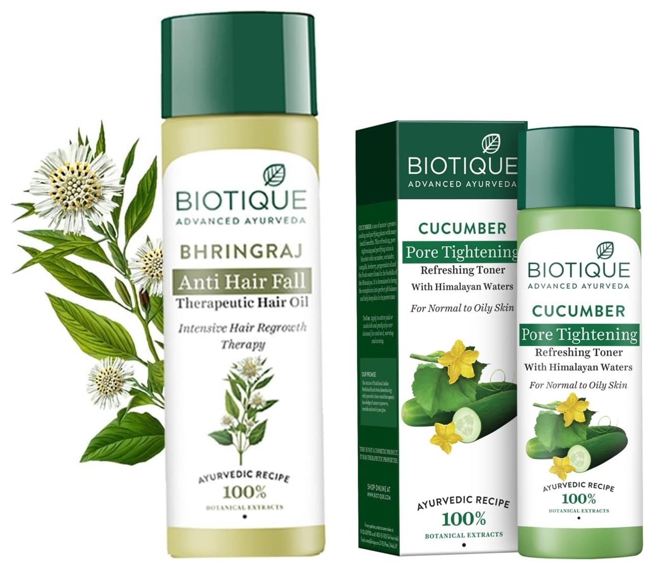 Biotique Therapeutic Oil & Cucumber Toner Set - 200ml Oil + 120ml Toner for Hair & Skin Care | Hydrating, Nourishing Treatment for Dry Scalp & Face | Perfect for Daily Beauty Routine & Spa Day