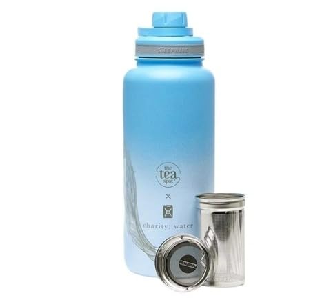 The Tea Spot Limited Edition Charity: Water Tea Tumbler Set - 32oz Insulated Travel Mug with Tea Infuser for Loose Leaf Tea - Double-Walled Stainless Steel Keeps Hot/Cold - Perfect for Office, Gym & Outdoor Adventures