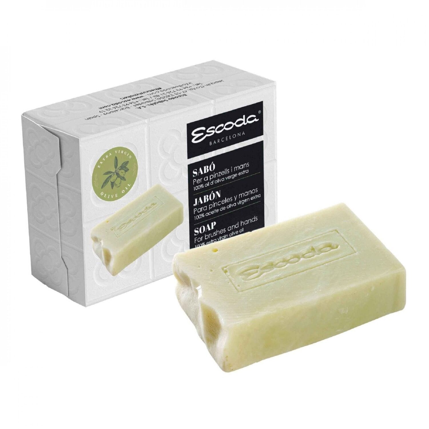 Escoda Premium Olive Oil Brush & Hand Soap Bar Set - Natural Skin Care for Dry Hands - Perfect for Kitchen, Bathroom & Travel Use