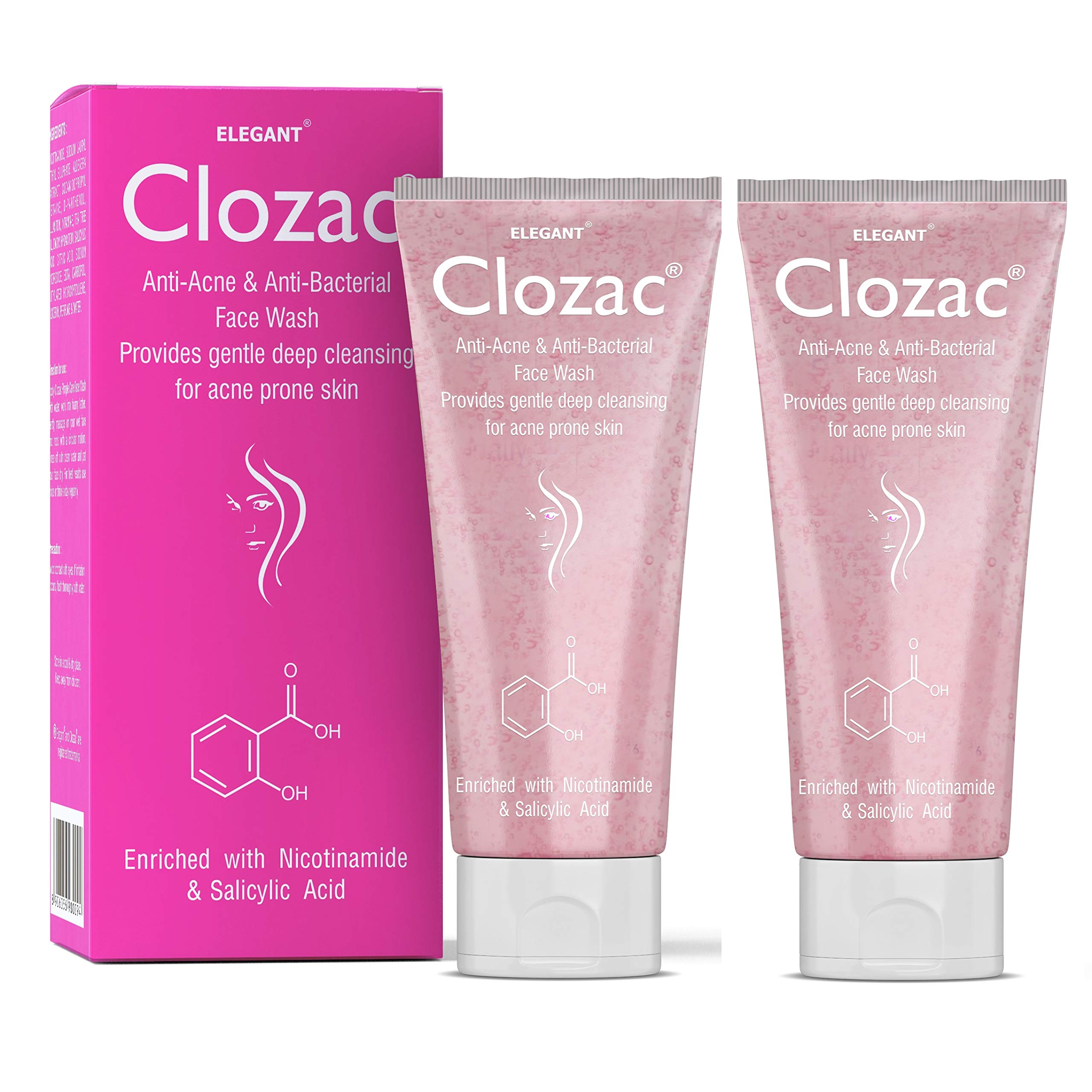 Clozac Anti Acne Face Wash 60ml (Pack of 2) - Tea Tree Oil, Aloe Vera & Vitamin E Acne Treatment Cleanser for Oily & Acne-Prone Skin - Men & Women - Daily Face Wash for Clear & Healthy Skin at Home or Gym