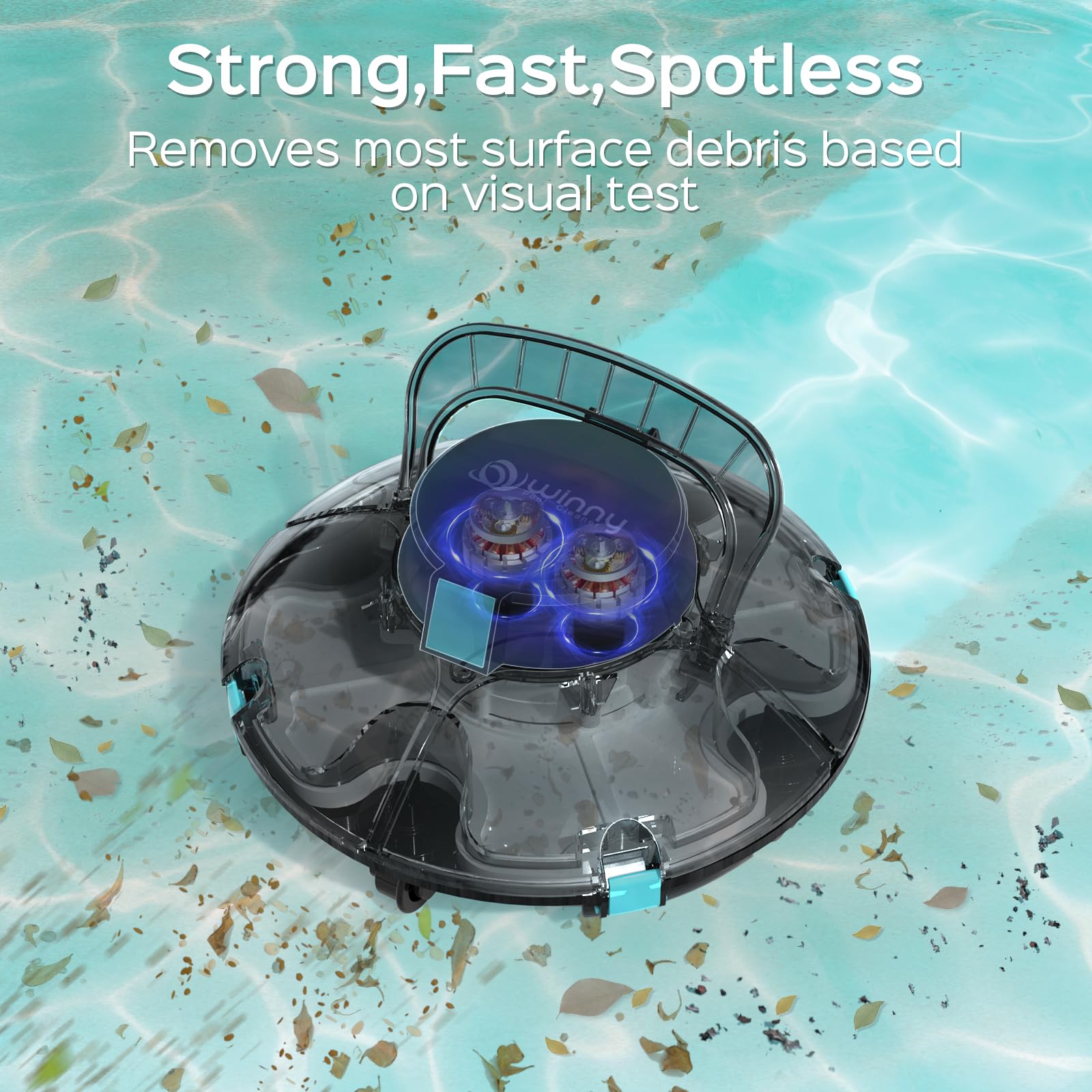 Cordless Robotic Pool Vacuum Cleaner with Transparent Design - Powerful Suction for Above Ground Pools up to 538 Sq.ft | Ideal for Inground & Flat Bottom Pools | Easy Maintenance & Energy Efficient | Perfect for Backyard, Vacation Homes & Swimming Pool Cleaning