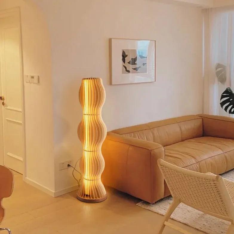 Modern Wooden Wave Sculptural Floor Lamp - Handcrafted Wood Lighting for Living Room, Bedroom & Office Decor - Unique Artistic Statement Piece for Home Interior Design