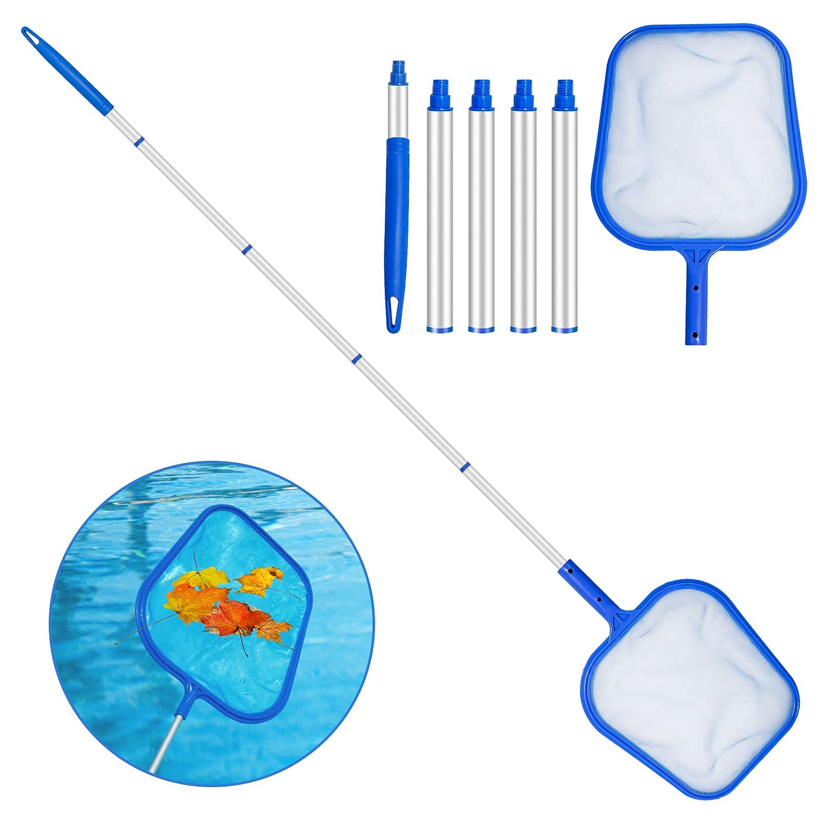 **Adiya Pool Skimmer Net - 5-Section Telescopic Aluminum Pole for Pool Cleaning, Swimming Pools, Spas & Garden Ponds | Durable Pool Accessories for Easy Debris Removal**    *(Use: Perfect for quick pool maintenance, spa cleaning, and pond debris removal!)*
