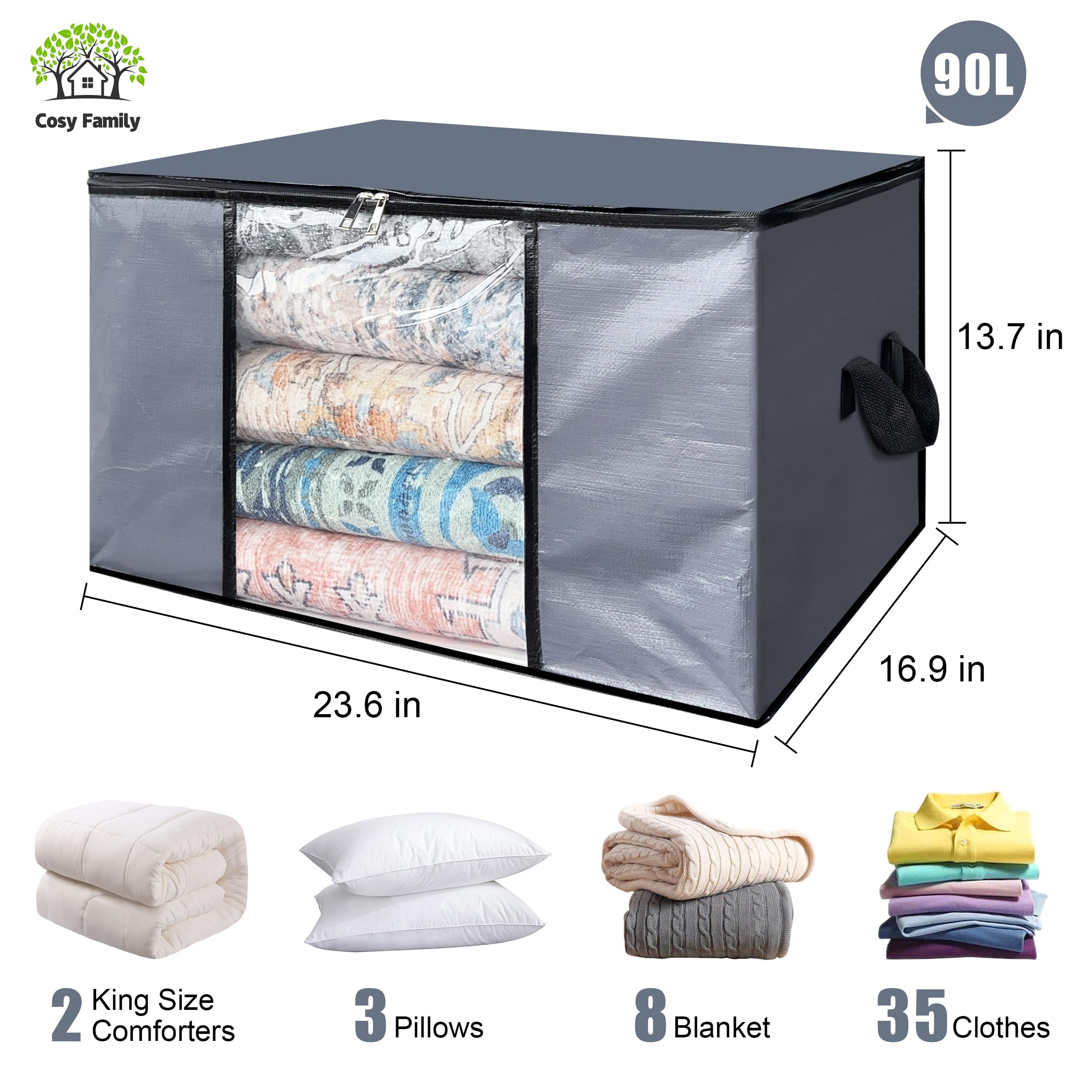 6 Pack 90L Heavy Duty Moving Bags with Reinforced Handles - Space Saving Storage for Moving & Travel
