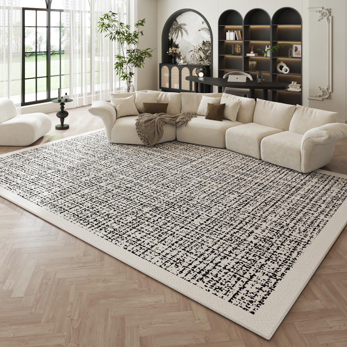 Black & White Net Rug - Modern & Elegant Non-Slip Area Rug for Living Room, Bedroom, or Office Decor