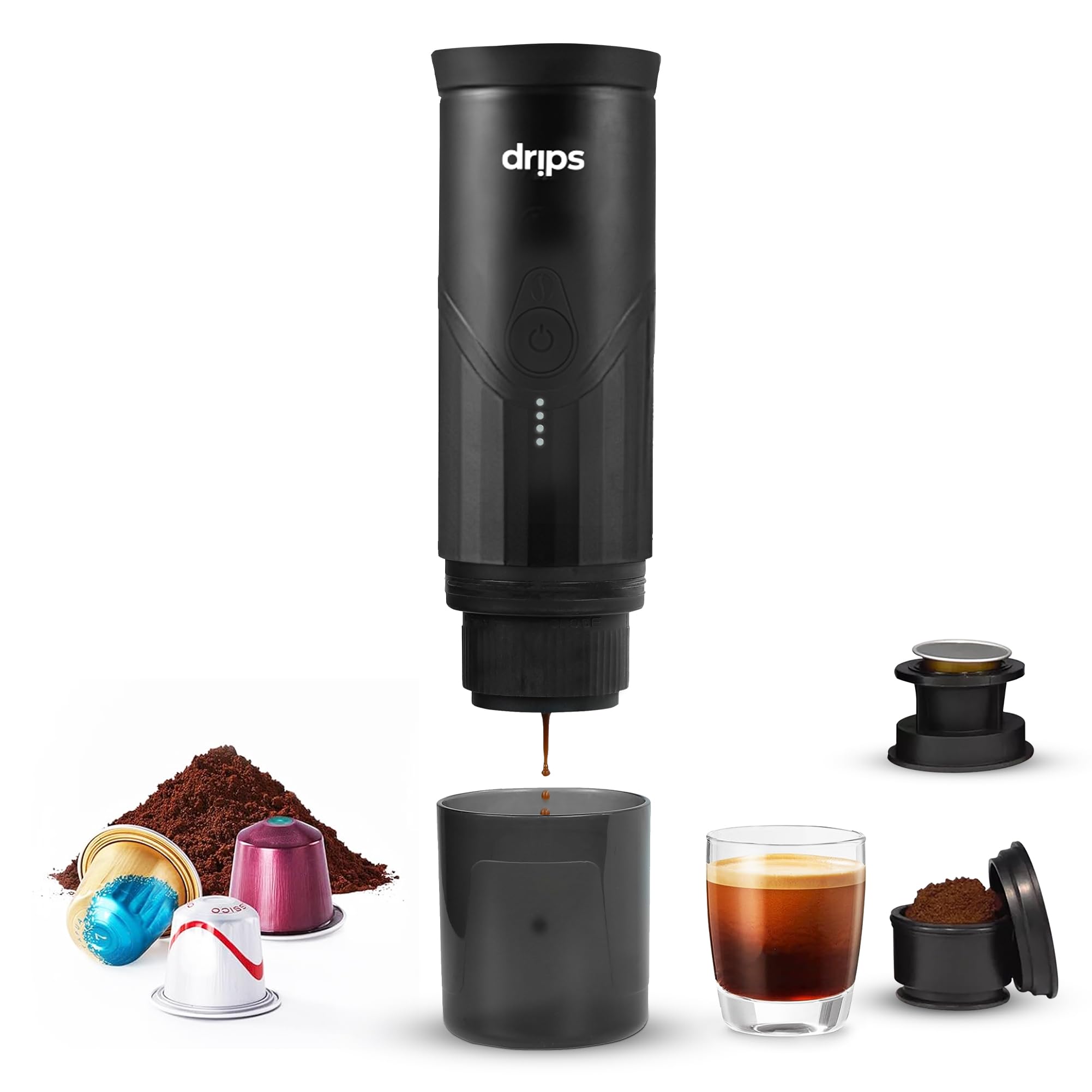 Premium Portable Electric Espresso Machine - 20 Bar Pressure, 3-4 Min Fast Heating, Works with NS Capsules & Ground Coffee | Compact Travel Coffee Maker for Camping, Hiking, Office & Home Use (Matte Black)
