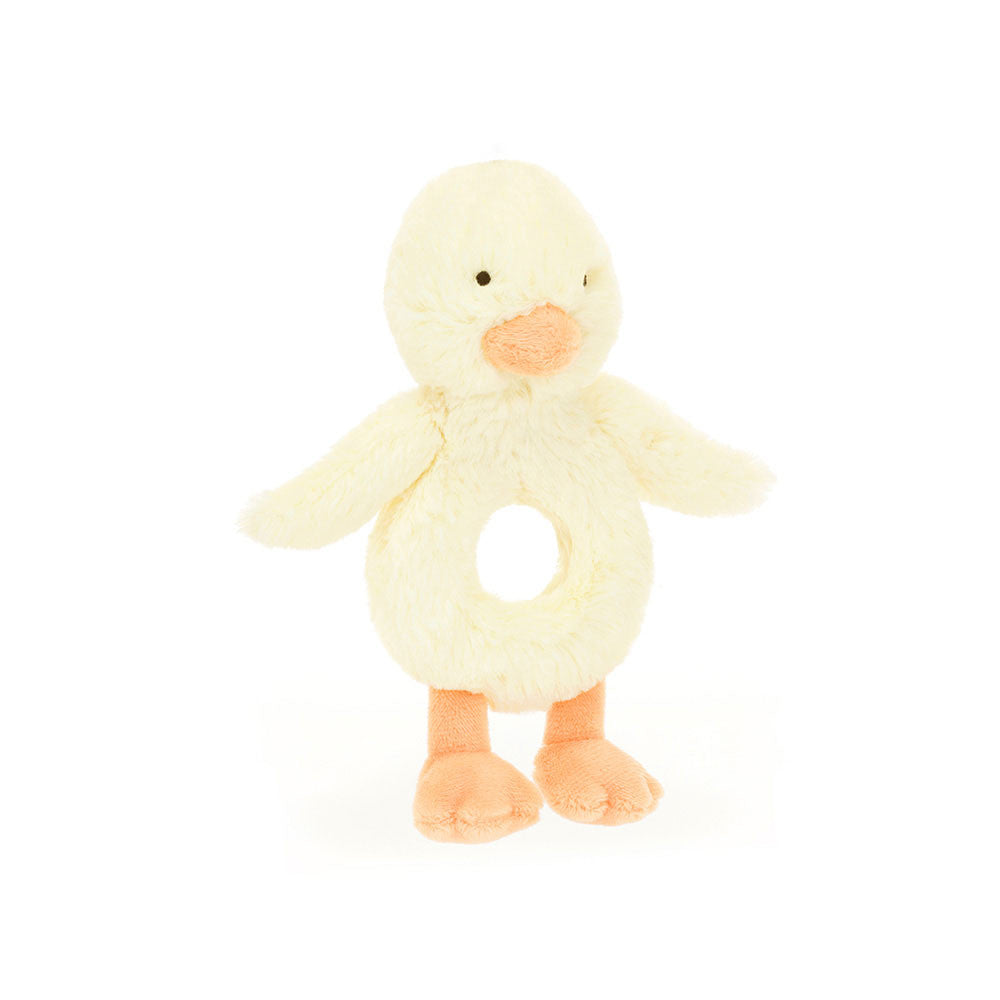Jellycat Bashful Duckling Ring Rattle - Soft Baby Teething Toy & Sensory Developmental Toy for Newborns & Infants | Perfect for Playtime, Nursery Decor & Baby Shower Gifts